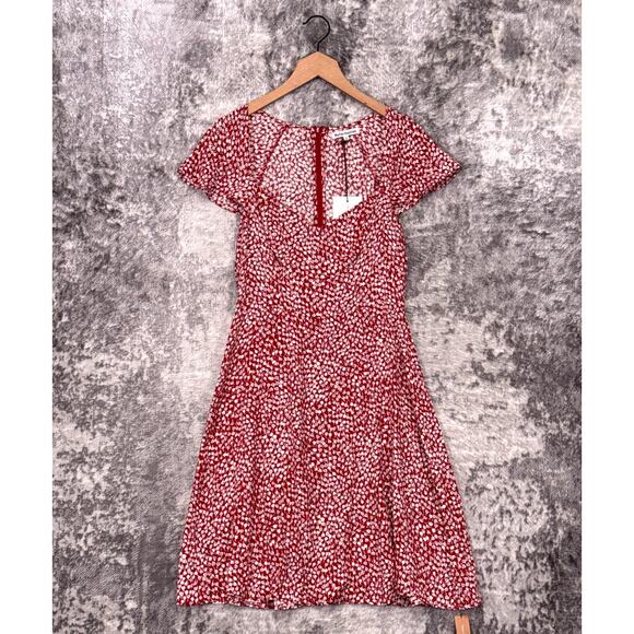 New Reformation Dress 6 Womens Novia Red Floral Tulip Flutter Sleeve - Picture 1 of 9